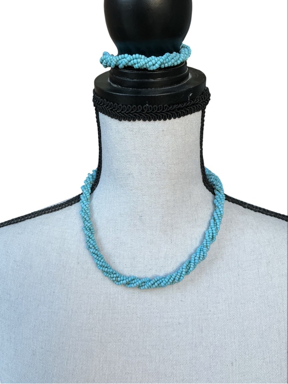 Turquoise Colored Seed Bead Necklace & Bracelet Set
